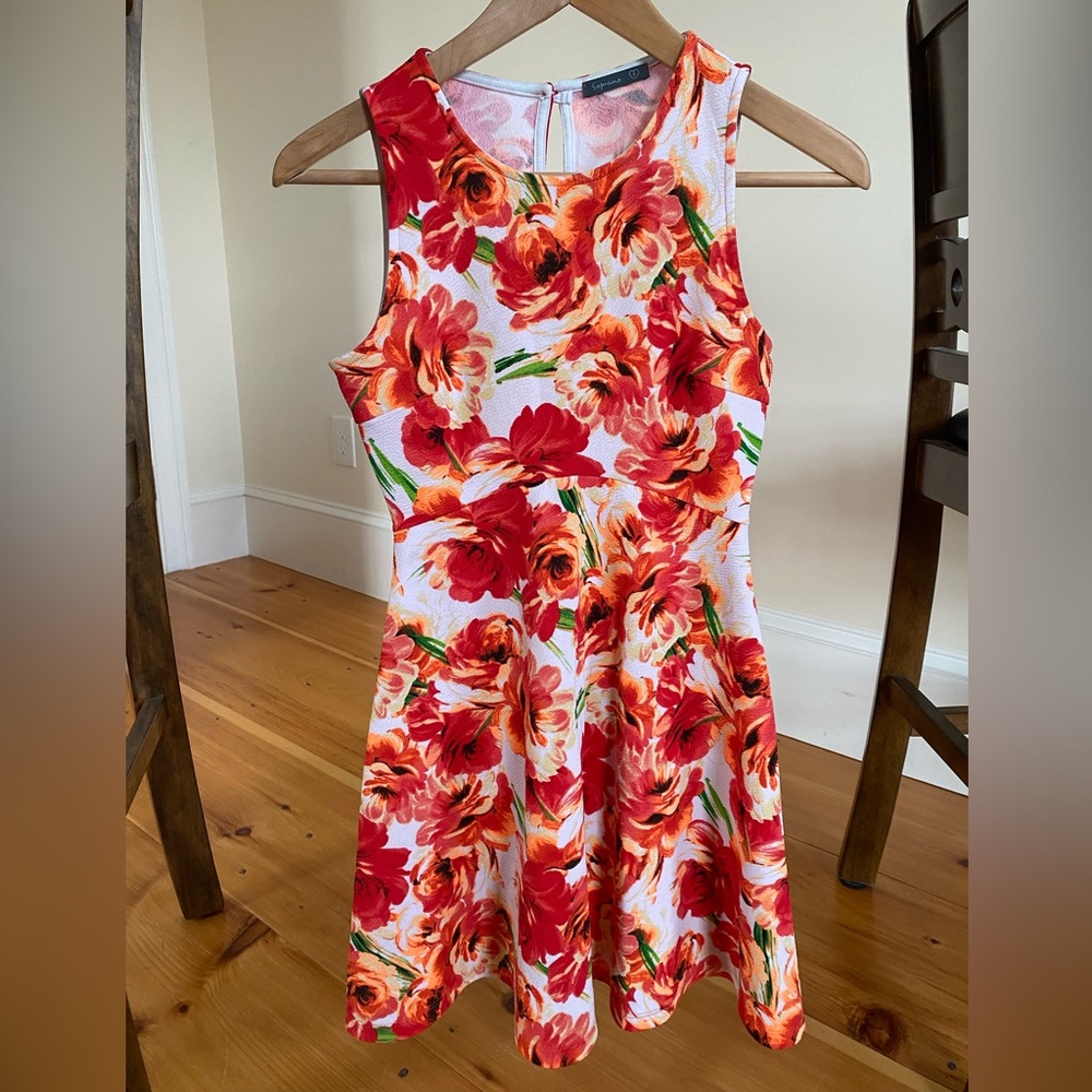 Floral Soprano Mini Dress White Red & Orange